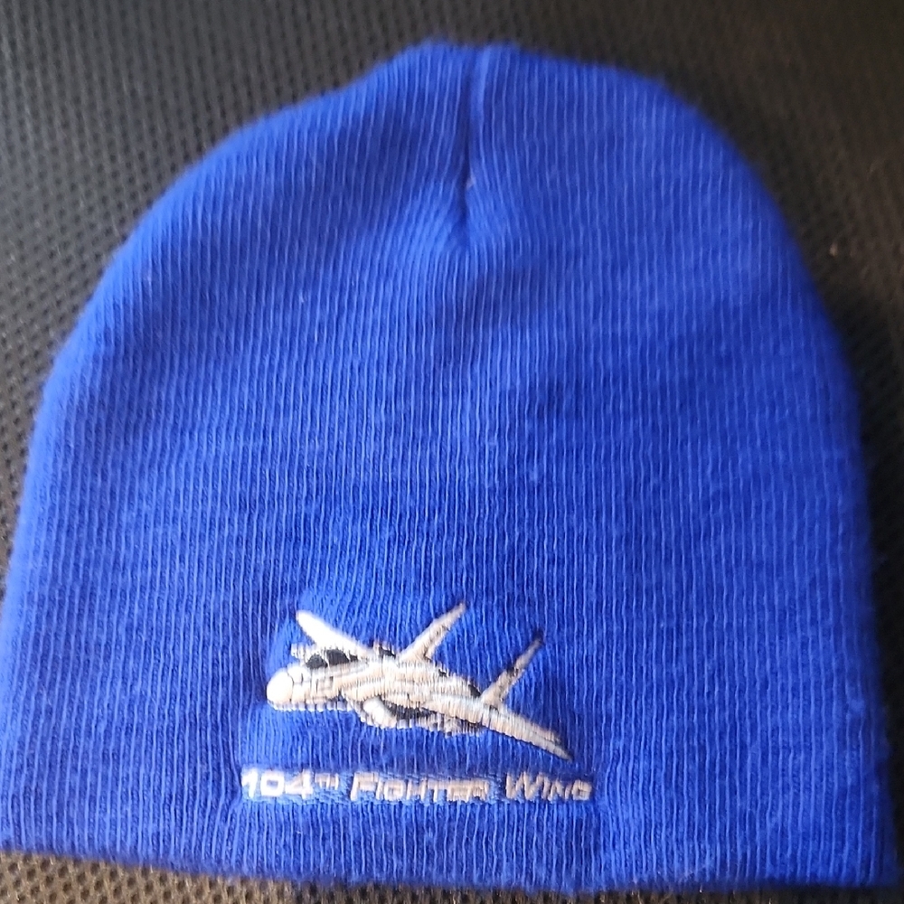 KC Caps Blue Beanie with 104th Fighter Jet Embroidery OSFM